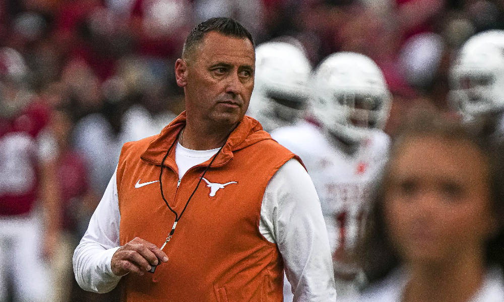 Steve Sarkisian watches warmups ahead of Alabama vs Texas