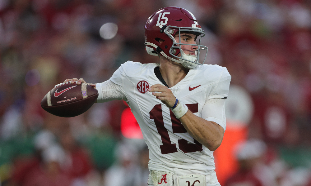 Alabama quarterback Ty Simpson throws a pass against USF