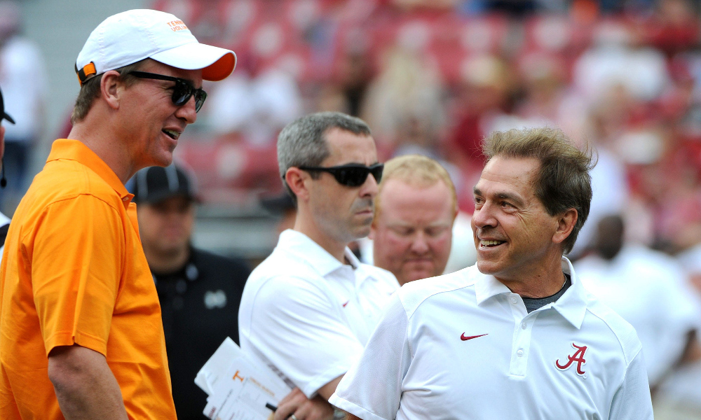 Nick Saban and Peyton Manning talk ahead of Alabama vs Tennessee