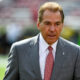 Alabama head coach Nick Saban walks the field at Bryant-Denny Stadium