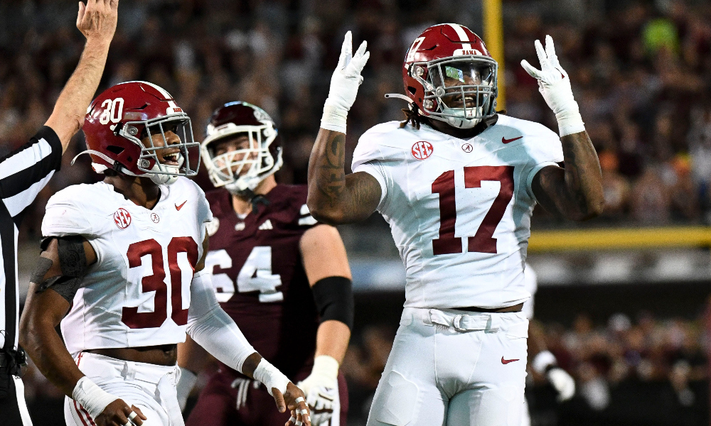 Alabama linebacker Trezmen Marshall celebrates a play vs. Mississippi State