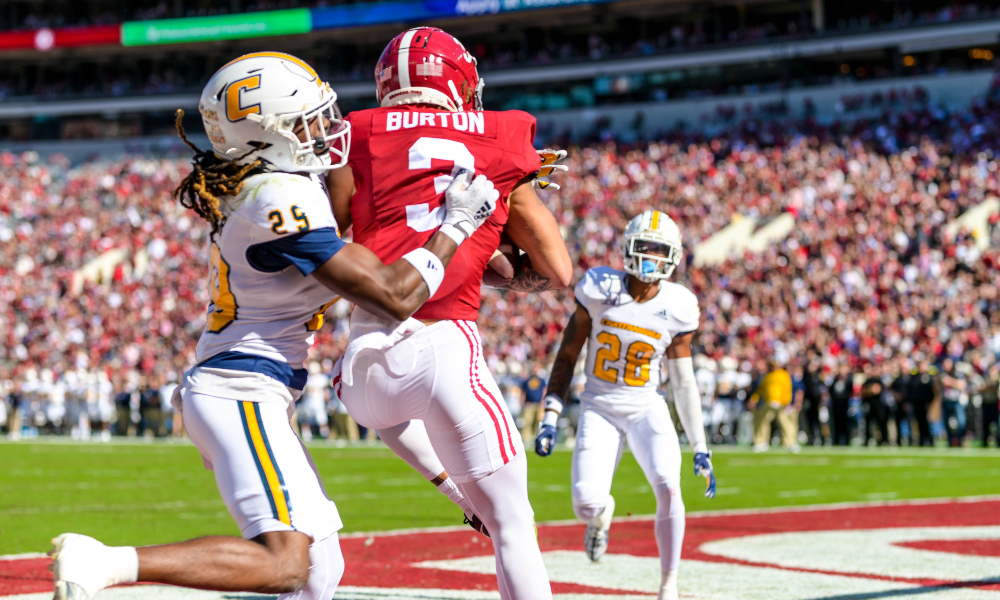 Alabama wide receiver Jermaine Burton catches a touchdown against Chattanooga