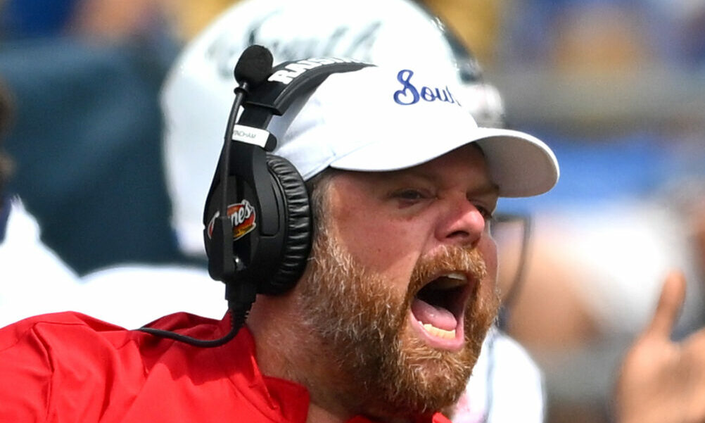 South Alabama head coach Kane Wommack on the sideline during 2023 matchup against UCLA.
