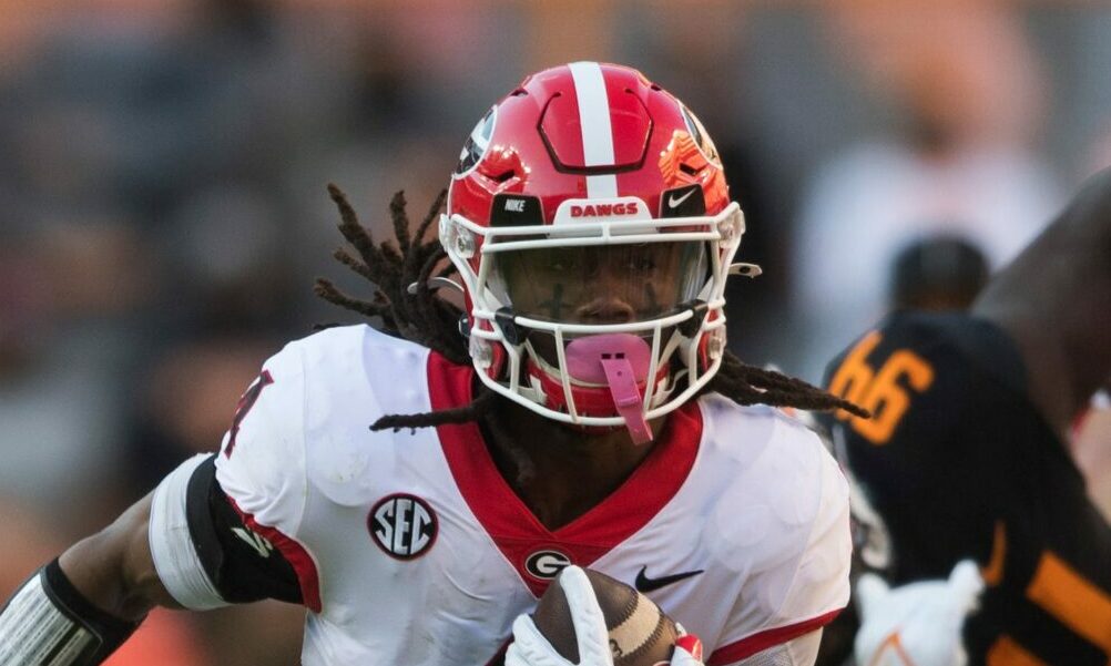 Georgia RB James Cook (No. 4) running in open space in 2021 SEC matchup against Tennessee.