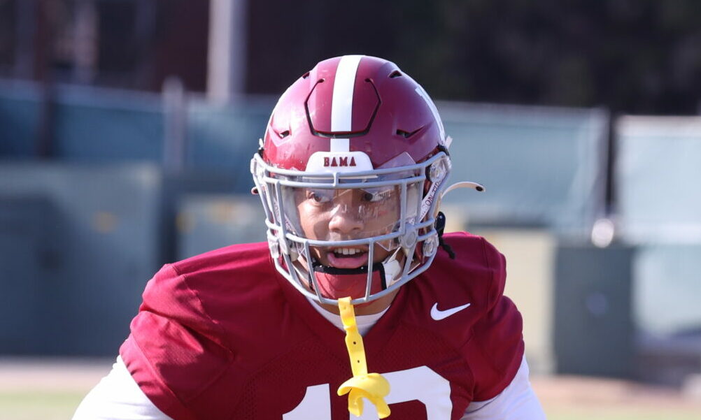 Alabama DB Malachi Moore (#13) going through drills at 2024 spring practice on Wednesday.