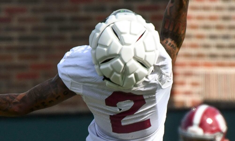 Alabama WR Ryan Williams (No. 2) with a one-handed catch in Crimson Tide fall practice for 2024.