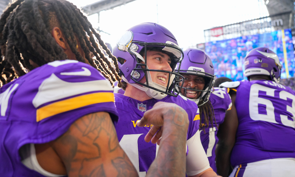 Former Alabama kicker Will Reichard celebrates a game winning kick with the Minnesota Vikings