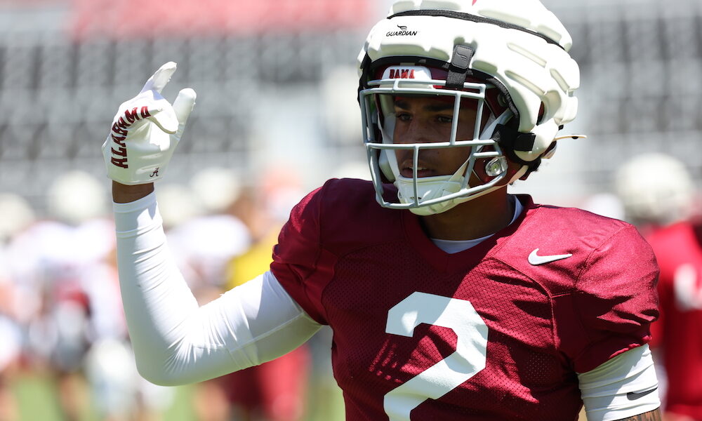 Alabama freshman DB Zabien Brown (#2) at Bryant-Denny Stadium for the Crimson Tide's open practice.