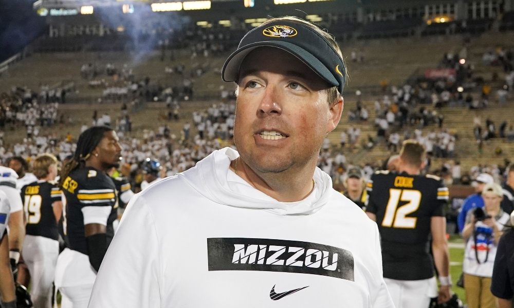 Sep 7, 2024; Columbia, Missouri, USA; Missouri Tigers head coach Eli Drinkwitz on field after the win over the Buffalo Bulls at Faurot Field at Memorial Stadium.