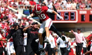 Alabama DB Bray Hubbard (#18) celebrates after making a huge play in 2025 versus Wisconsin.