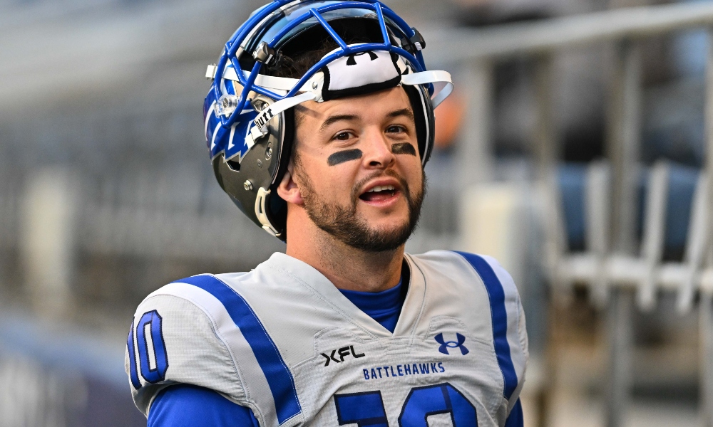 Feb 23, 2023; Seattle, WA, USA; St. Louis Battlehawks quarterback AJ McCarron (10) during pregame warmups at Lumen Field. St. Louis defeated Seattle 20-18.