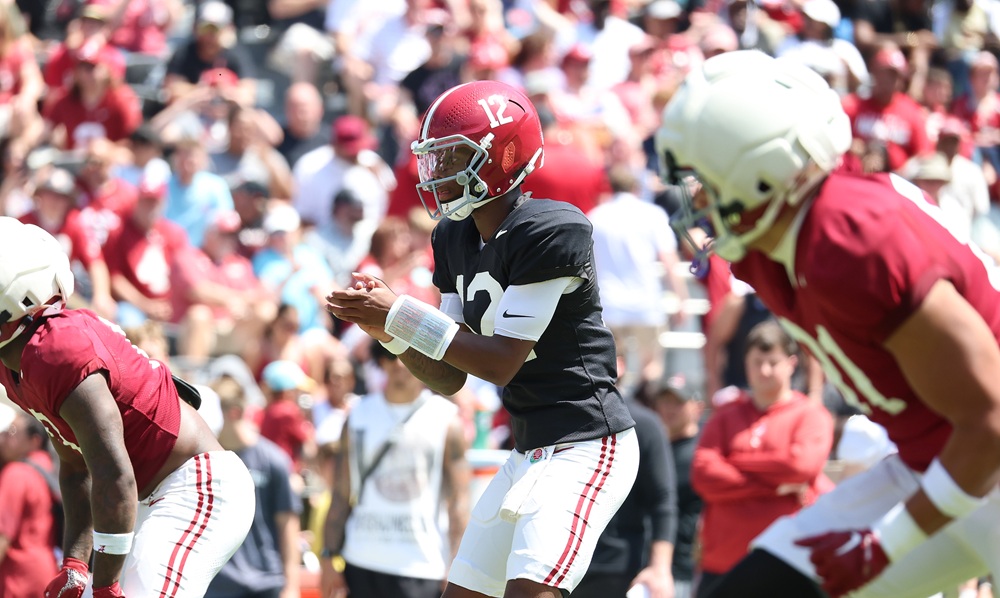 Alabama QB Keelon Russell (#12) looks to be the one the Crimson Tide leans on to replace Ty Simpson.